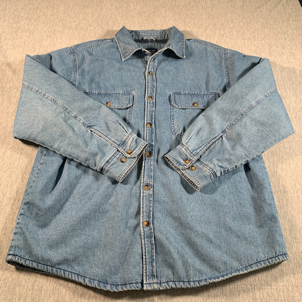 High Sierra Denim Shirt Mens XL Blue Button Up Long Sleeve Fleece Lined Workwear